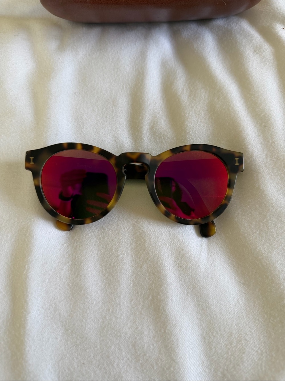 Illesteva Tortoiseshell Round Sunglasses with Pink Lenses
